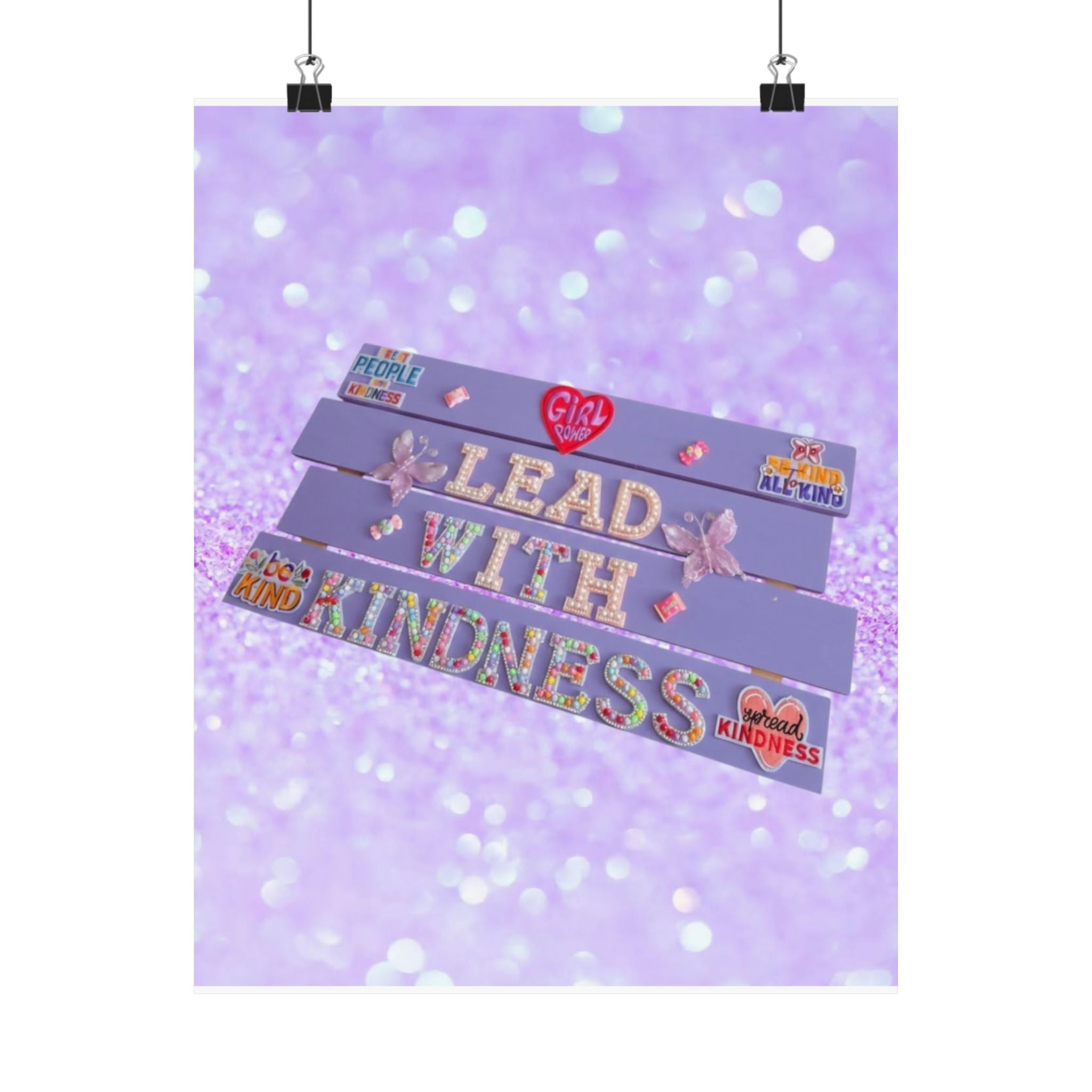 Lead With Kindness Poster – Lavender | Kids Room Decor | Positive Affirmation Wall Art | Classroom Decor | Unframed Print