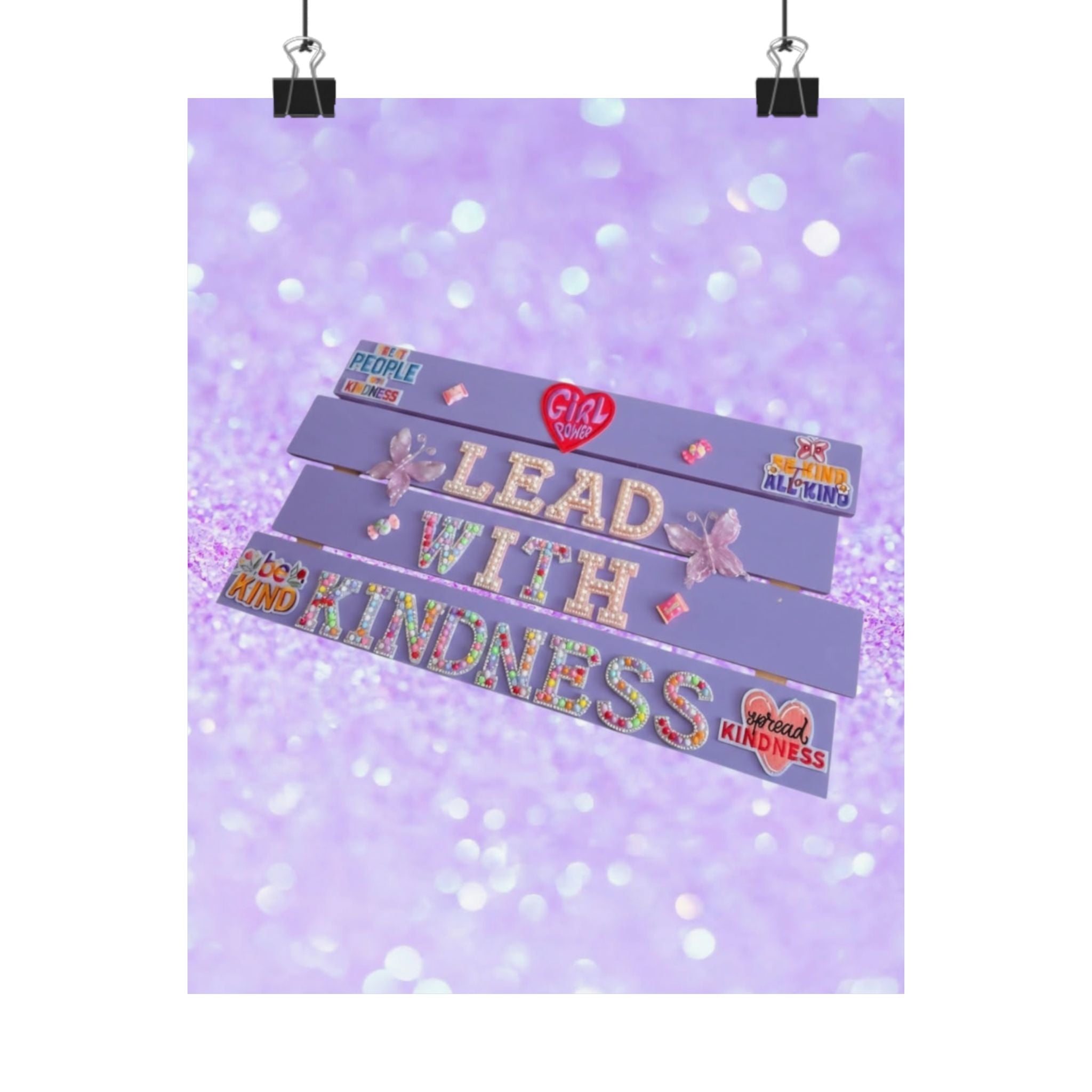 Lead With Kindness Poster – Lavender | Kids Room Decor | Positive Affirmation Wall Art | Classroom Decor | Unframed Print