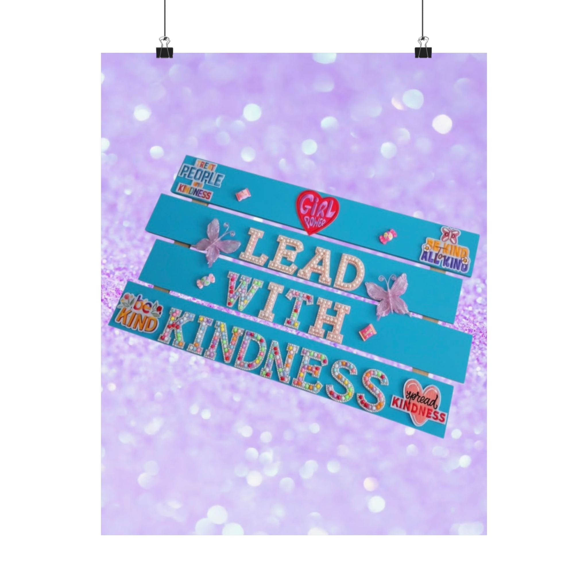Lead With Kindness Poster – Teal | Kids Room Decor | Positive Affirmation Wall Art | Classroom Decor | Unframed Print
