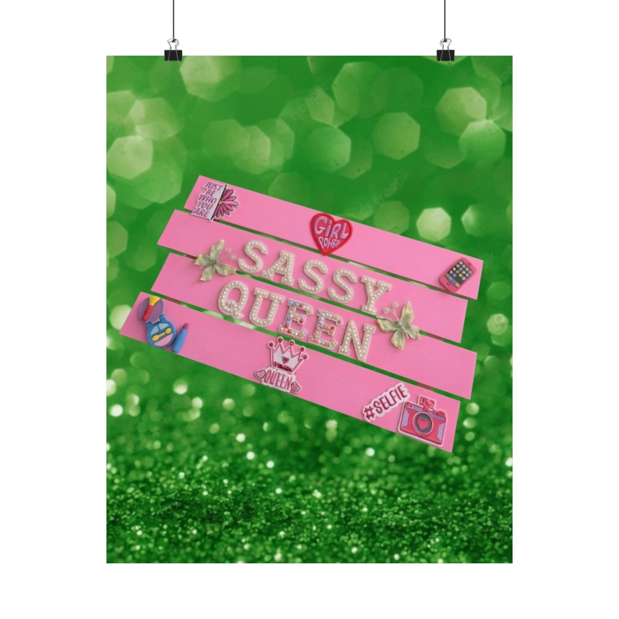 Sassy Queen Wall Art Poster | Girls Room Decor | Inspirational Kids Wall Art | Girl Power Decor | Pink Wall Art | Playroom Decor | Unframed Print