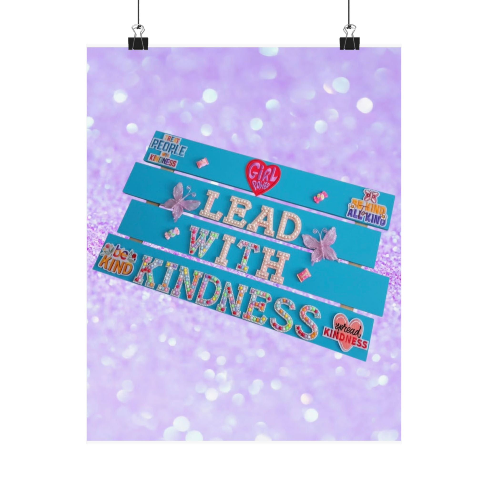 Lead With Kindness Poster – Teal | Kids Room Decor | Positive Affirmation Wall Art | Classroom Decor | Unframed Print