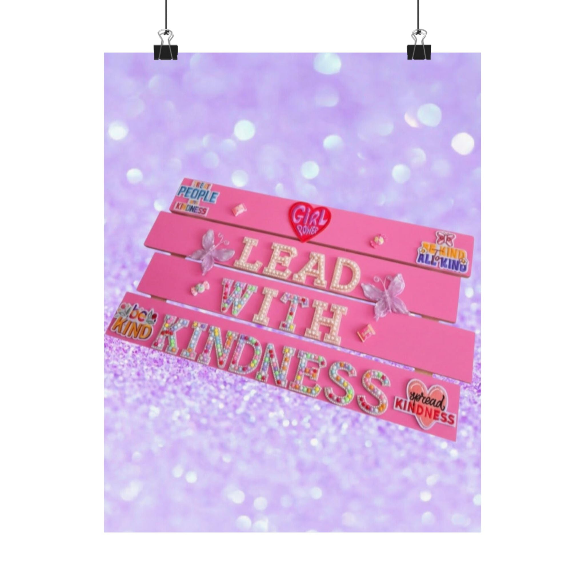 Lead With Kindness Poster – Pink | Kids Room Decor | Positive Affirmation Wall Art | Classroom Decor | Unframed Print