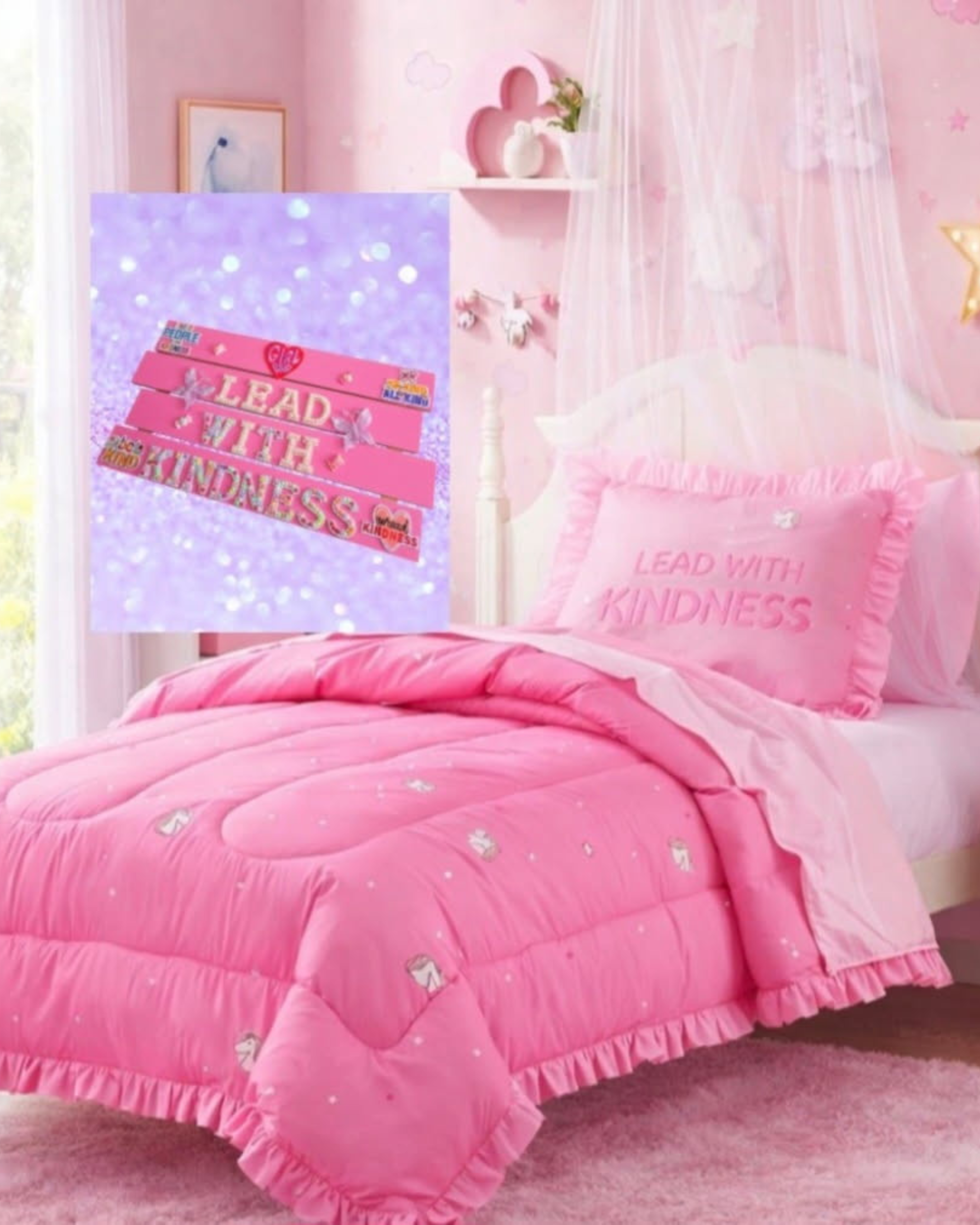Lead With Kindness Poster – Pink | Kids Room Decor | Positive Affirmation Wall Art | Classroom Decor | Unframed Print