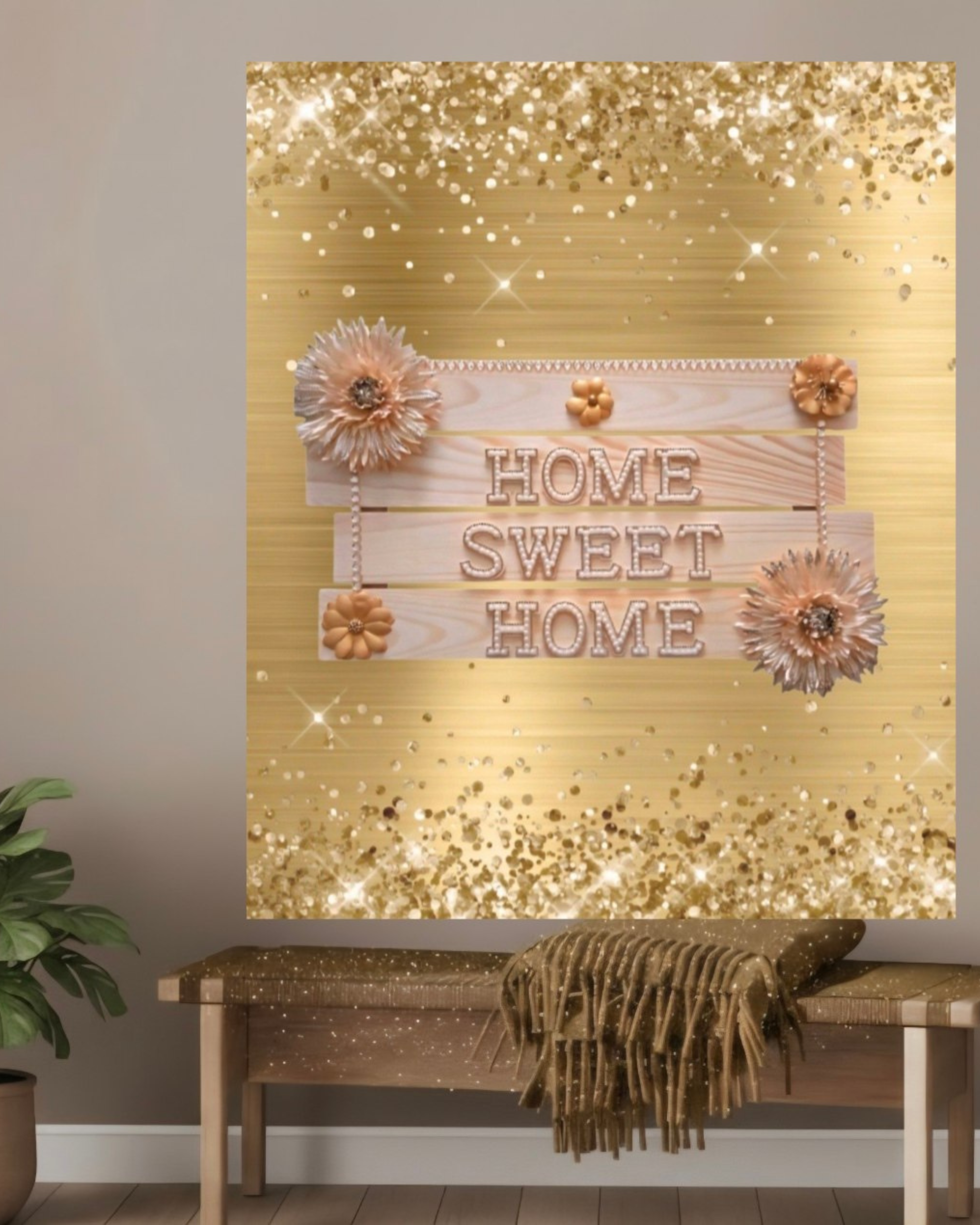Home Sweet Home Wall Art Poster | Neutral Glam Home Decor | Elegant Quote Wall Art | Living Room Decor | Unframed Print