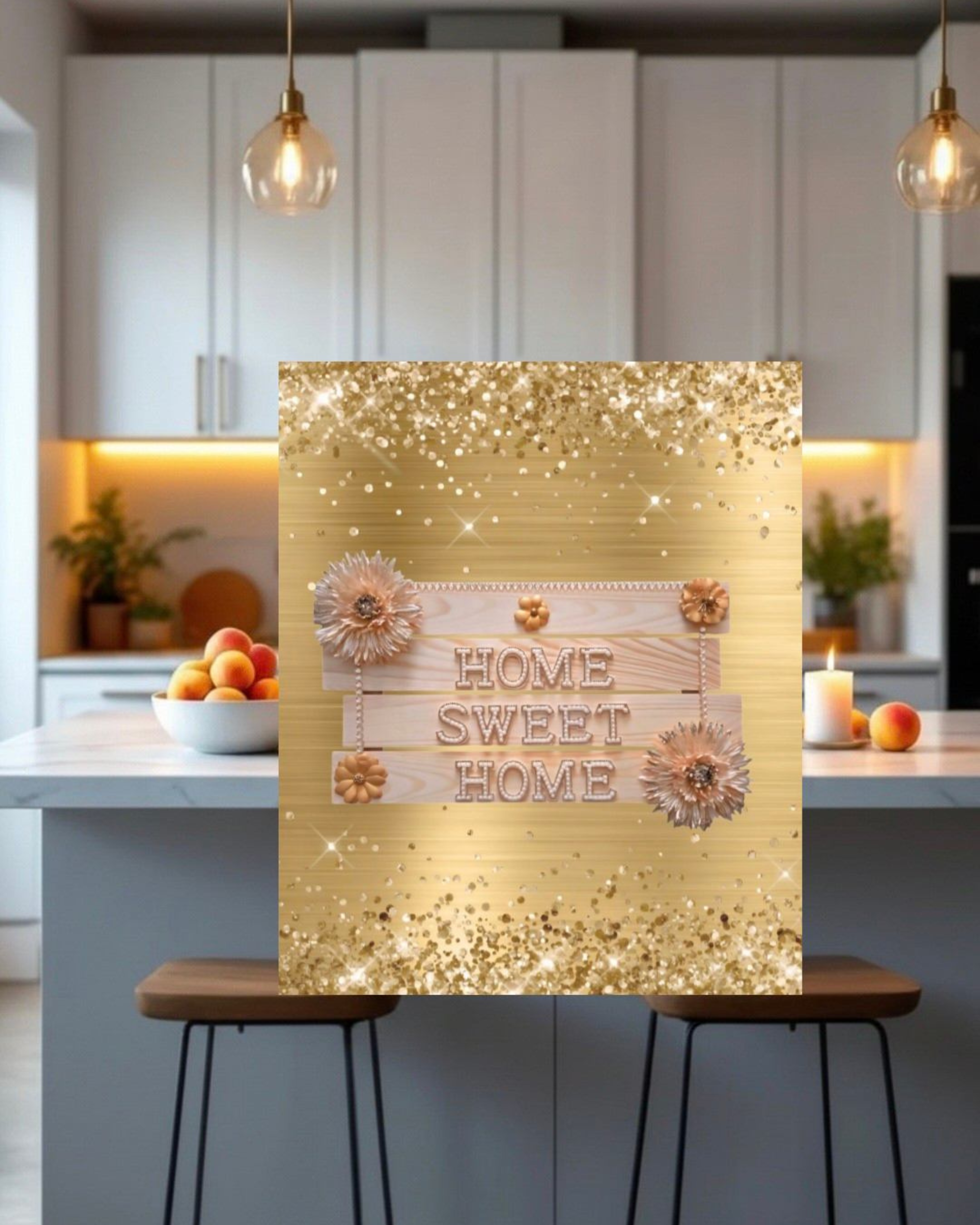 Home Sweet Home Wall Art Poster | Neutral Glam Home Decor | Elegant Quote Wall Art | Living Room Decor | Unframed Print