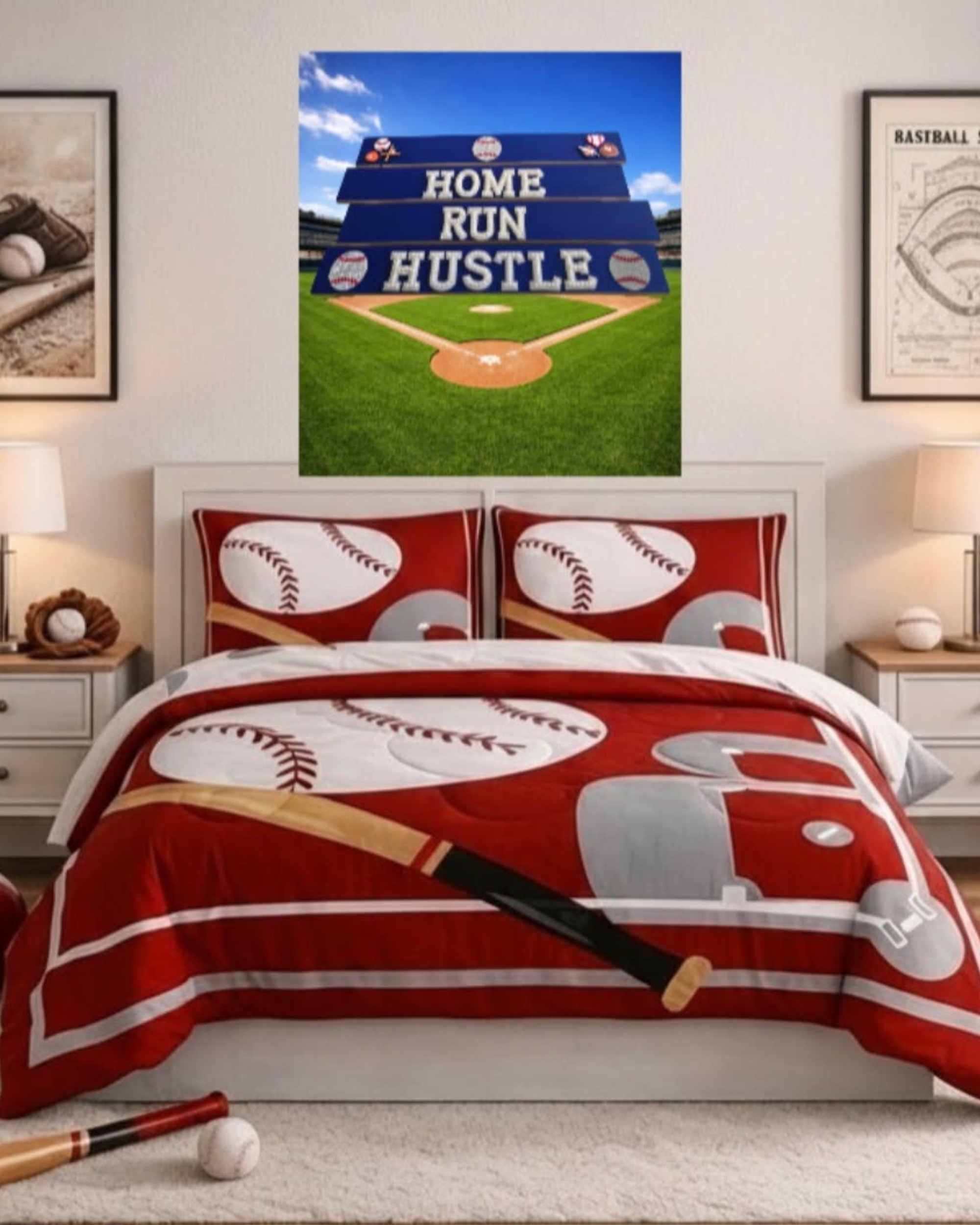 Home Run Hustle Wall Art Poster | Baseball Room Decor | Kids Sports Wall Art | Baseball Bedroom Decor | Athlete Wall Decor | Boys Room Decor | Unframed Print