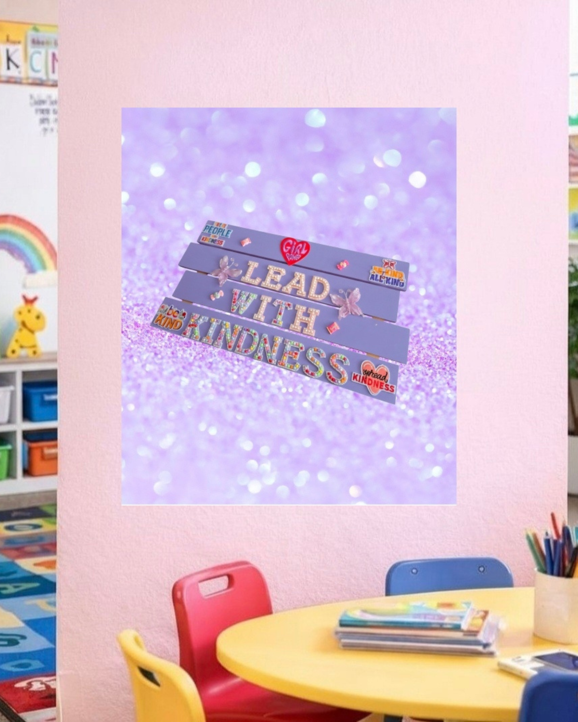 Lead With Kindness Poster – Lavender | Kids Room Decor | Positive Affirmation Wall Art | Classroom Decor | Unframed Print