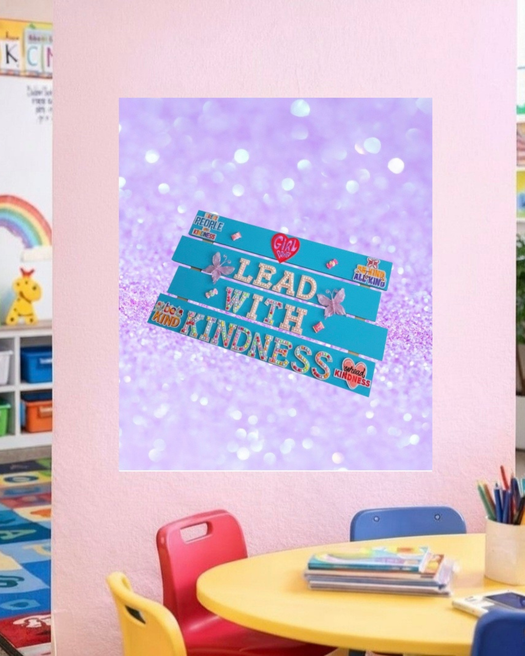Lead With Kindness Poster – Teal | Kids Room Decor | Positive Affirmation Wall Art | Classroom Decor | Unframed Print