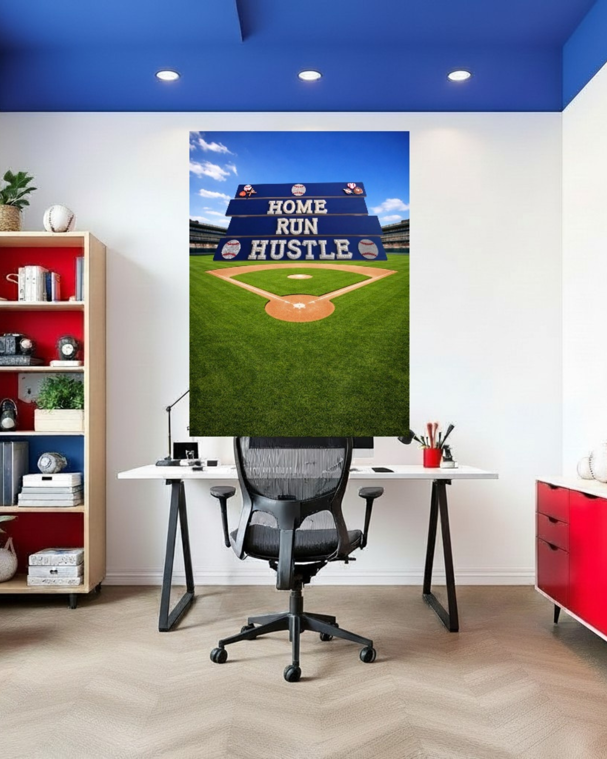 Home Run Hustle Wall Art Poster | Baseball Room Decor | Kids Sports Wall Art | Baseball Bedroom Decor | Athlete Wall Decor | Boys Room Decor | Unframed Print