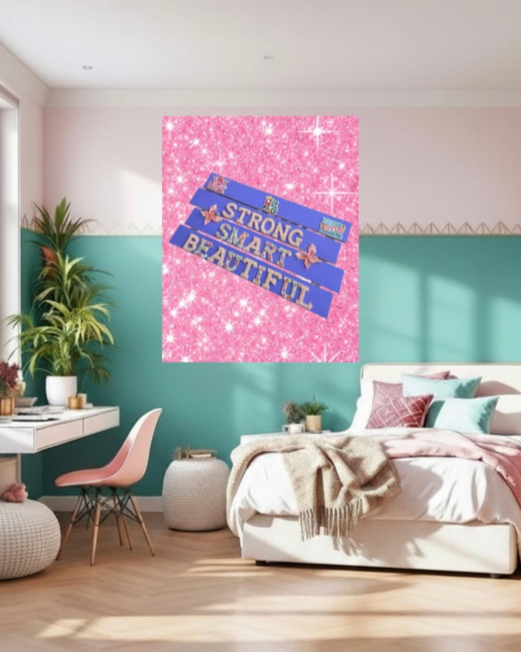 Strong Smart Beautiful Wall Art Poster | Girls Room Decor | Inspirational Kids Wall Art | Positive Affirmation Wall Decor | Girl Power Poster | Unframed Print
