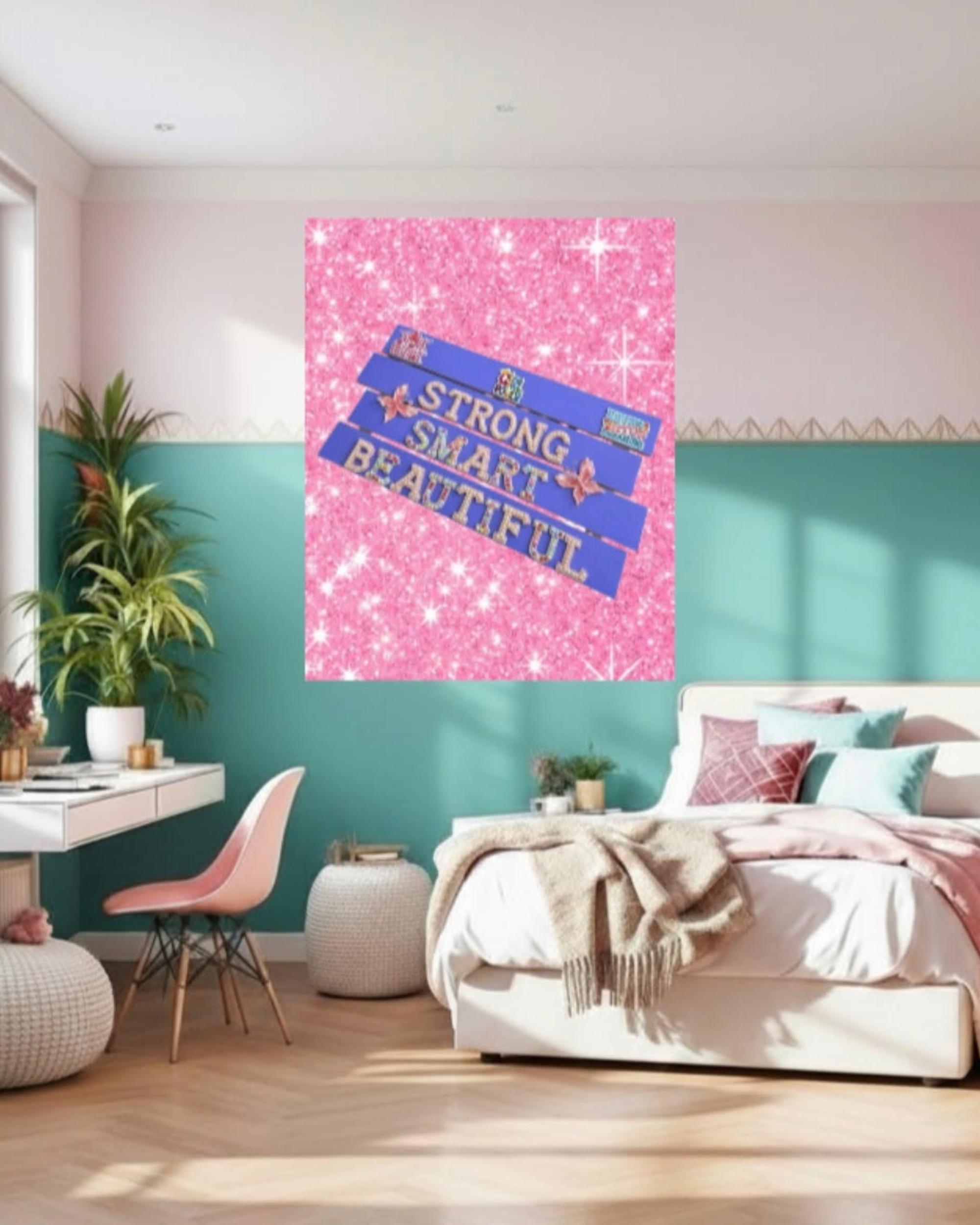Strong Smart Beautiful Wall Art Poster | Girls Room Decor | Inspirational Kids Wall Art | Positive Affirmation Wall Decor | Girl Power Poster | Unframed Print