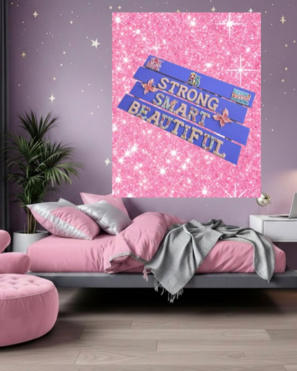 Strong Smart Beautiful Wall Art Poster | Girls Room Decor | Inspirational Kids Wall Art | Positive Affirmation Wall Decor | Girl Power Poster | Unframed Print