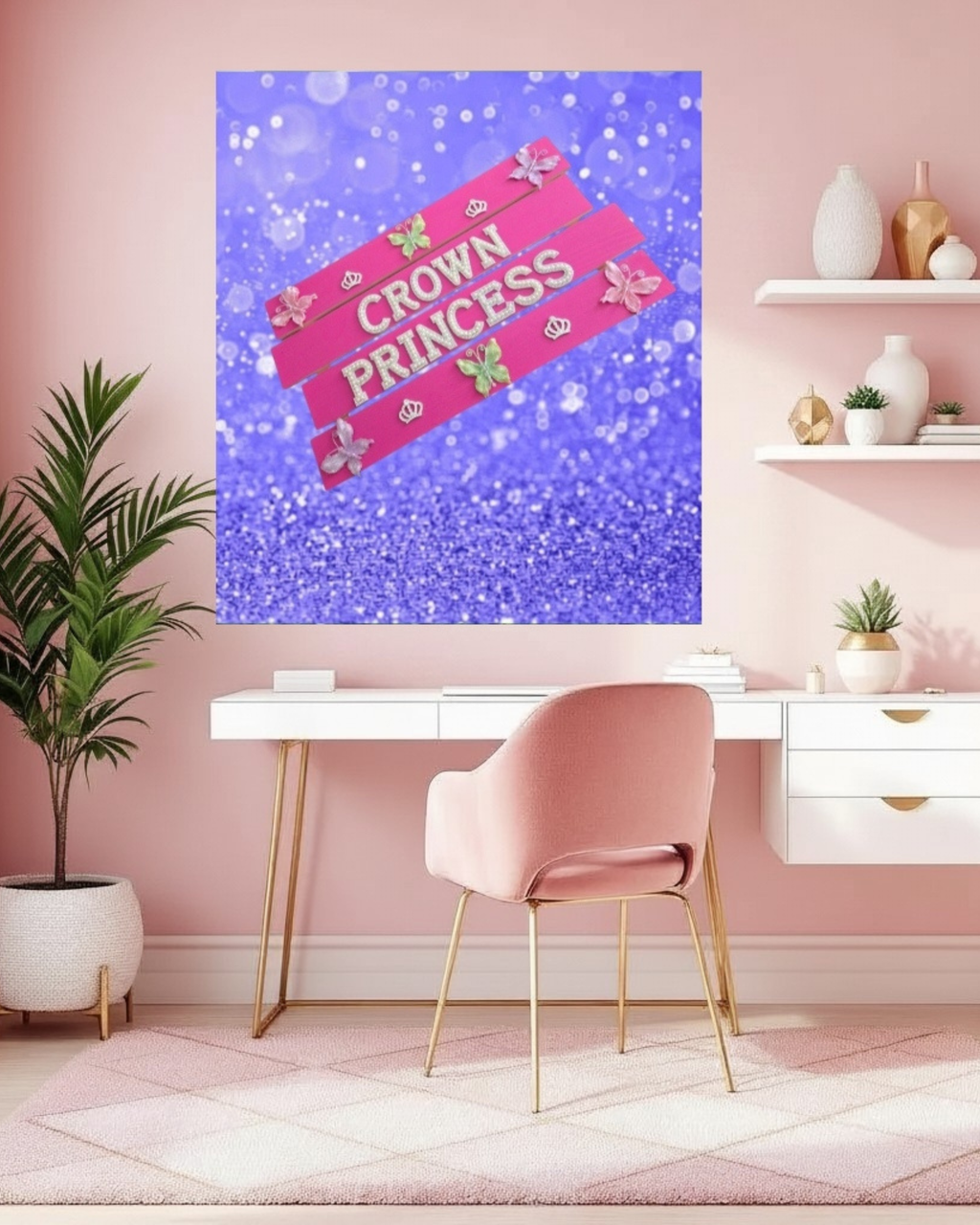 Crown Princess Wall Art Poster | Girls Room Decor | Princess Bedroom Decor | Pink Wall Art | Kids Wall Art | Little Girl Room Decor | Nursery Decor | Unframed Print