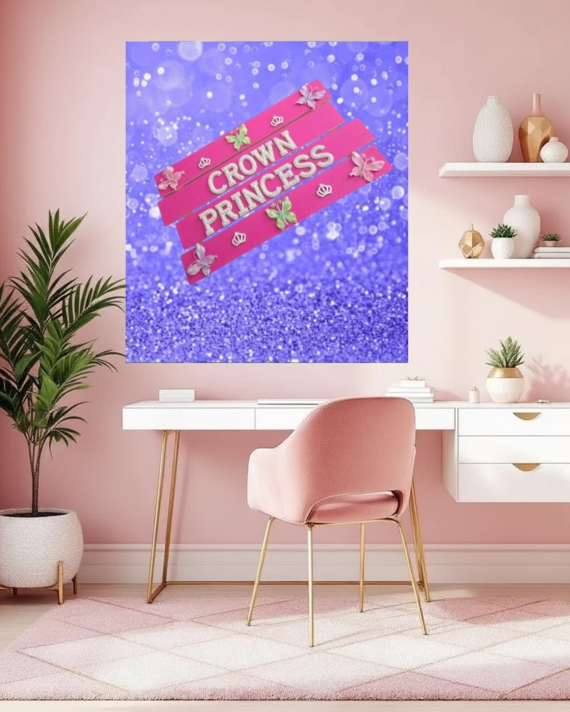 Crown Princess Wall Art Poster | Girls Room Decor | Princess Bedroom Decor | Pink Wall Art | Kids Wall Art | Little Girl Room Decor | Nursery Decor | Unframed Print