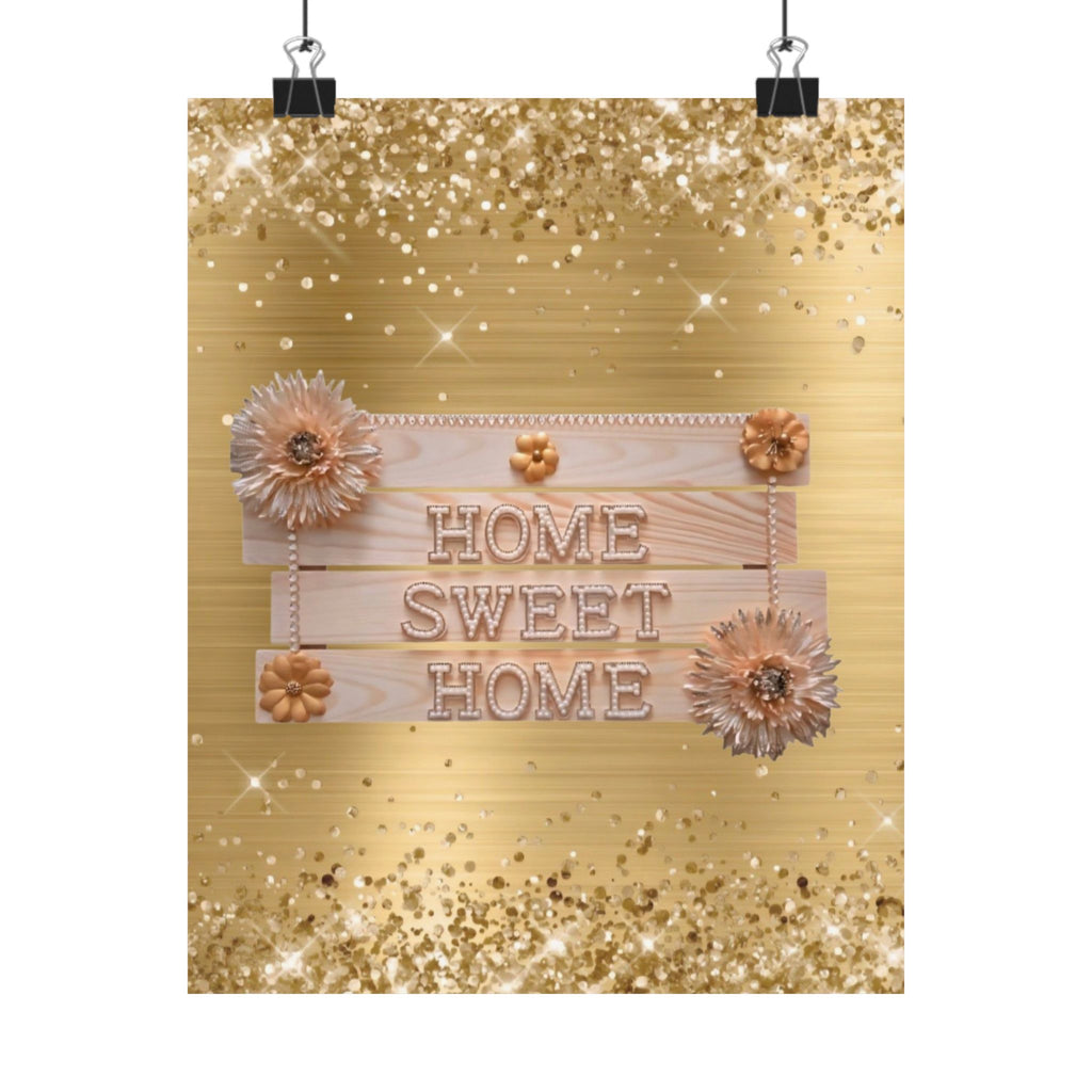 Home Sweet Home Wall Art Poster | Neutral Glam Home Decor | Elegant Quote Wall Art | Living Room Decor | Unframed Print