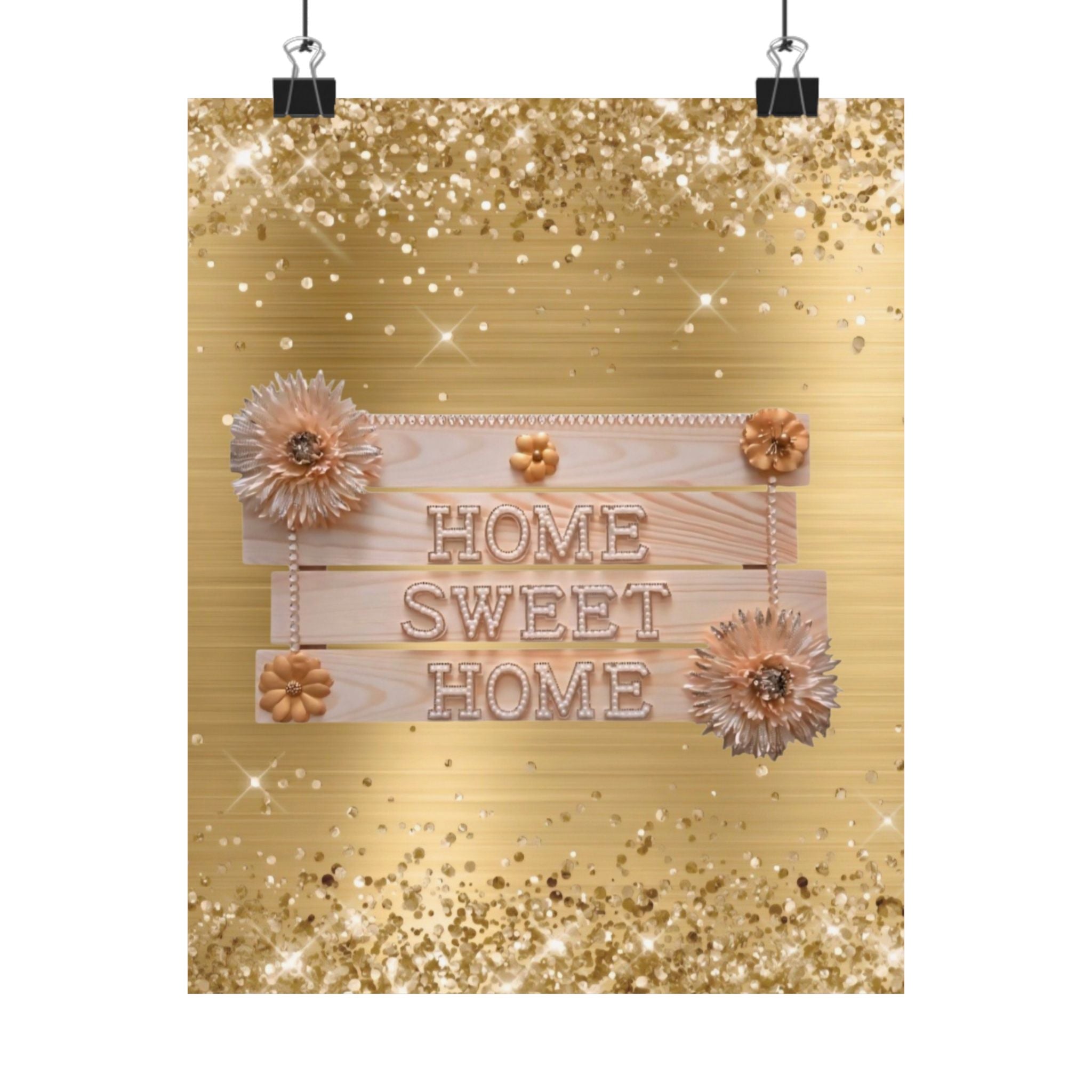 Home Sweet Home Wall Art Poster | Neutral Glam Home Decor | Elegant Quote Wall Art | Living Room Decor | Unframed Print