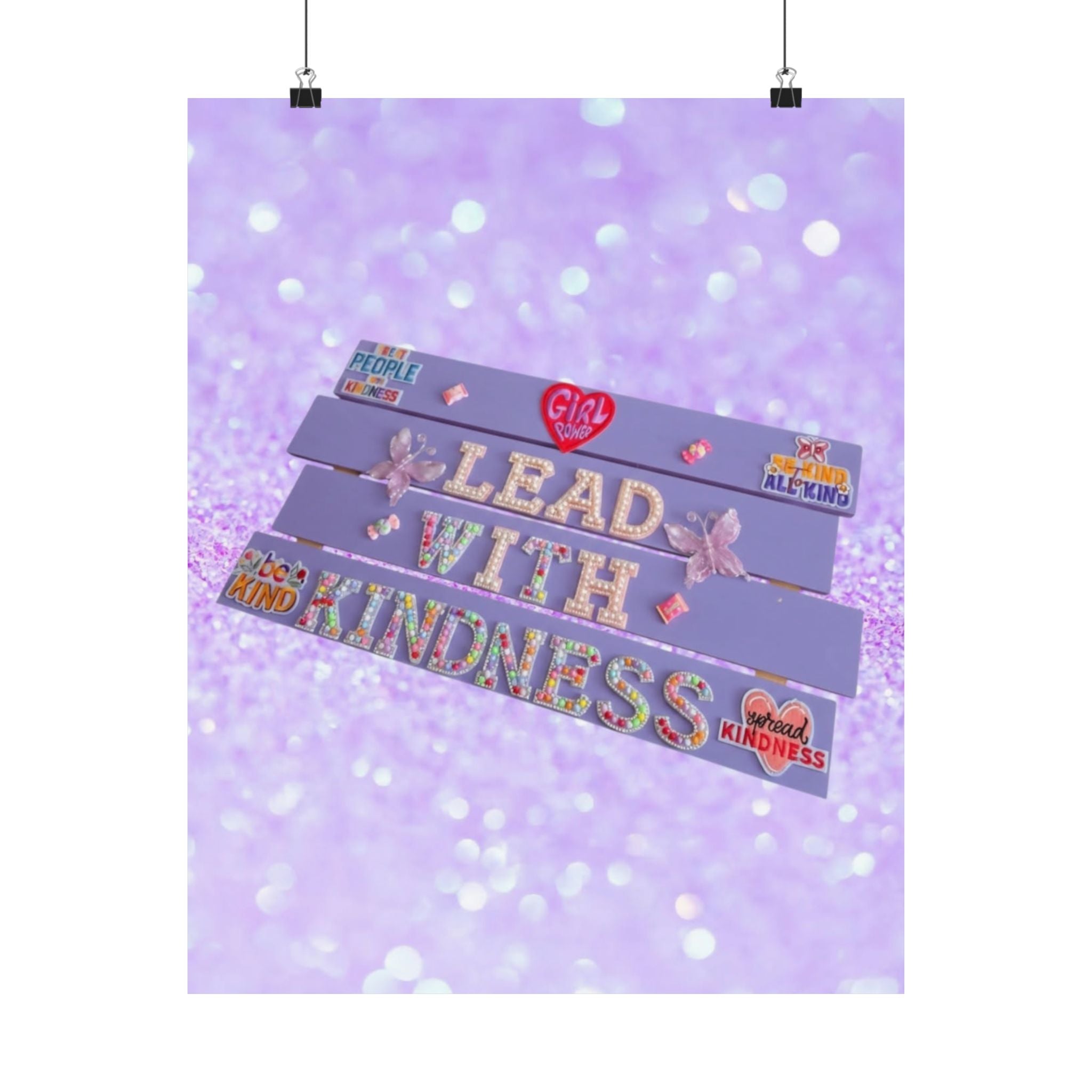Lead With Kindness Poster – Lavender | Kids Room Decor | Positive Affirmation Wall Art | Classroom Decor | Unframed Print