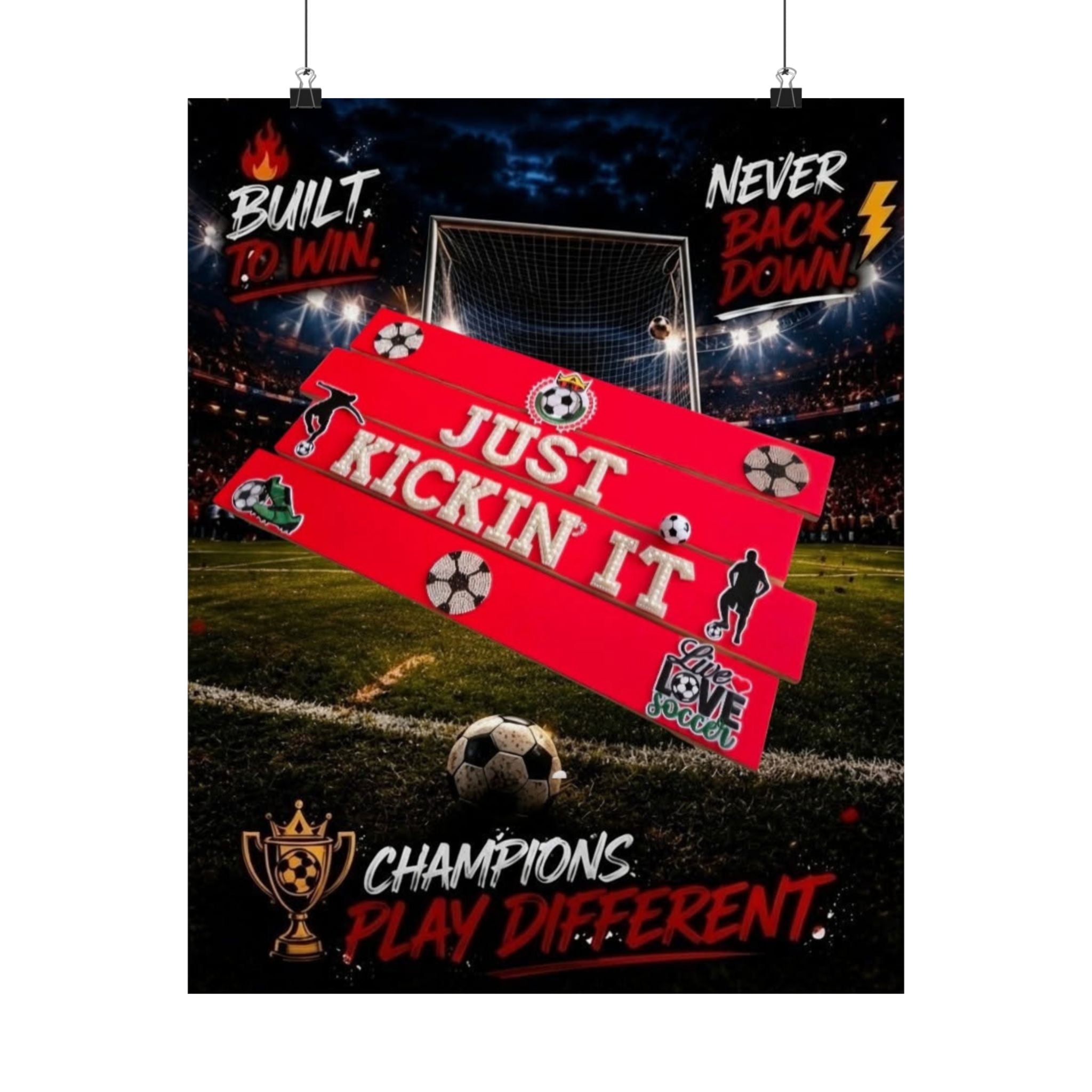 Just Kickin' It Soccer Wall Art Poster | Soccer Room Decor | Sports Room Decor | Soccer Bedroom Decor | Unframed Wall Art